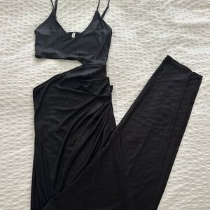 Lucy in the Sky Black Women's Glitter Cutout High Slit Maxi Dress in Black